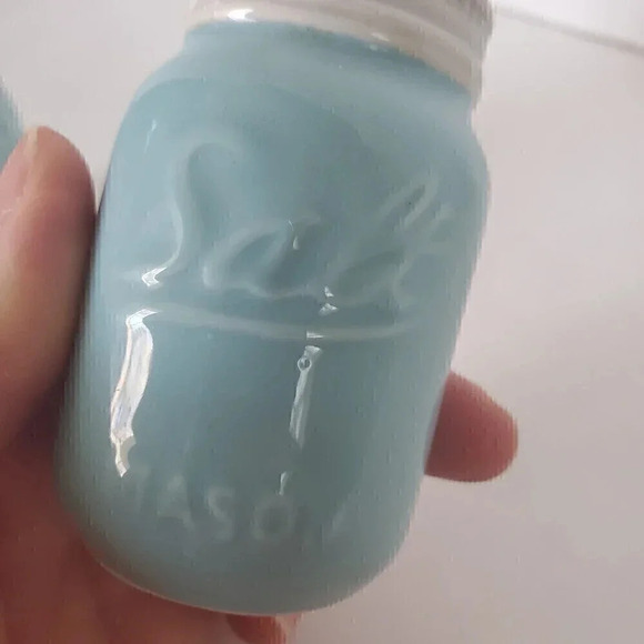 Vintage MASON JAR Salt & Pepper Shakers Baby Robin's Egg Blue Spring‎ Pastel - Picture 4 of 6